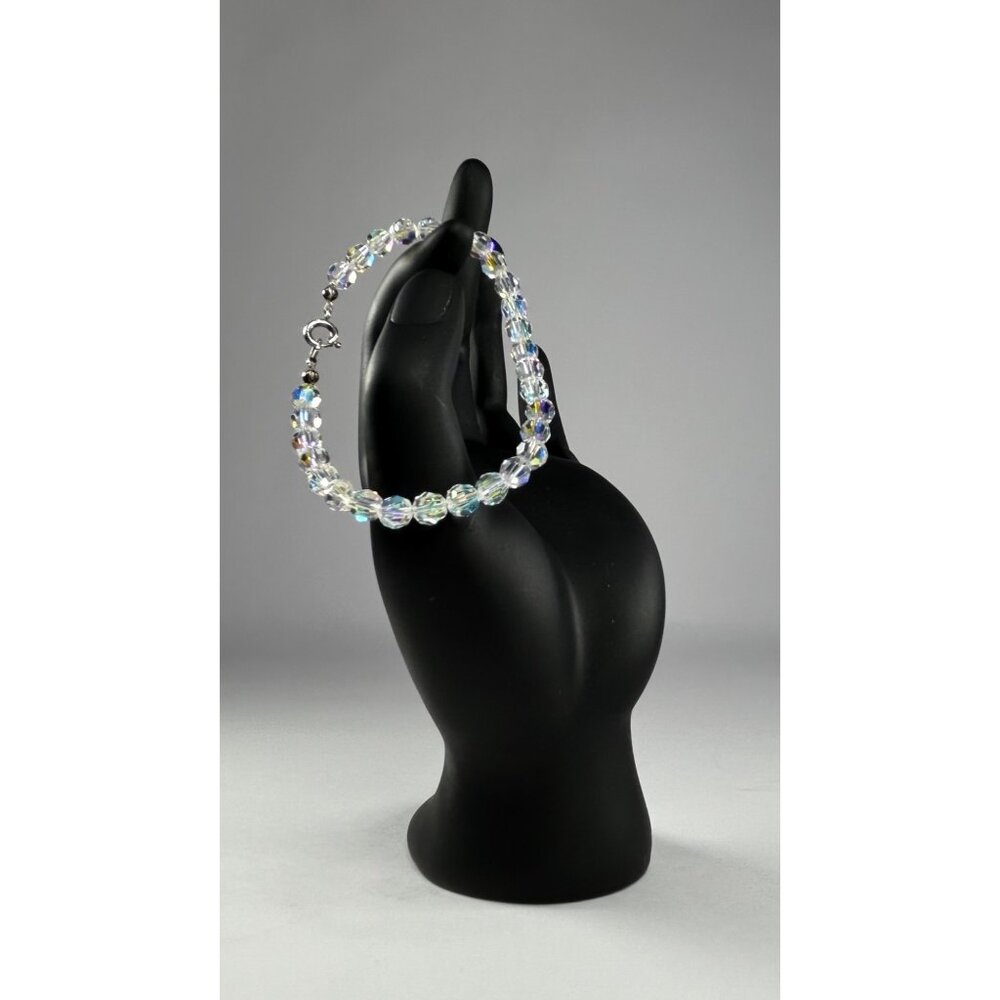 925 Bracelet Faceted Crystal Glass Aurora Borealis Jewelry Sterling Silver 925